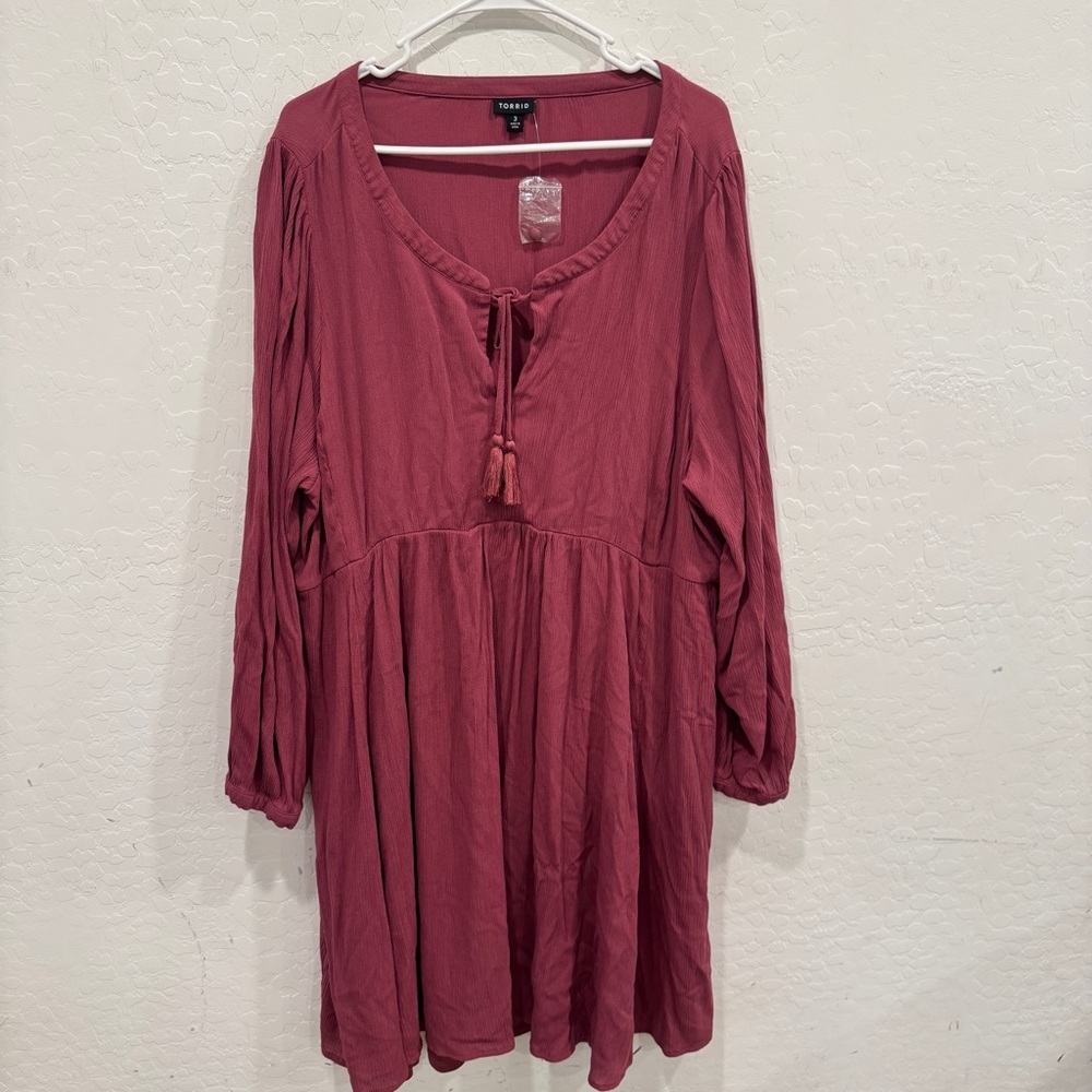 Torrid Peasant Dress Womens 3X Pink-Purple Long Sleeve Midi Bohemian